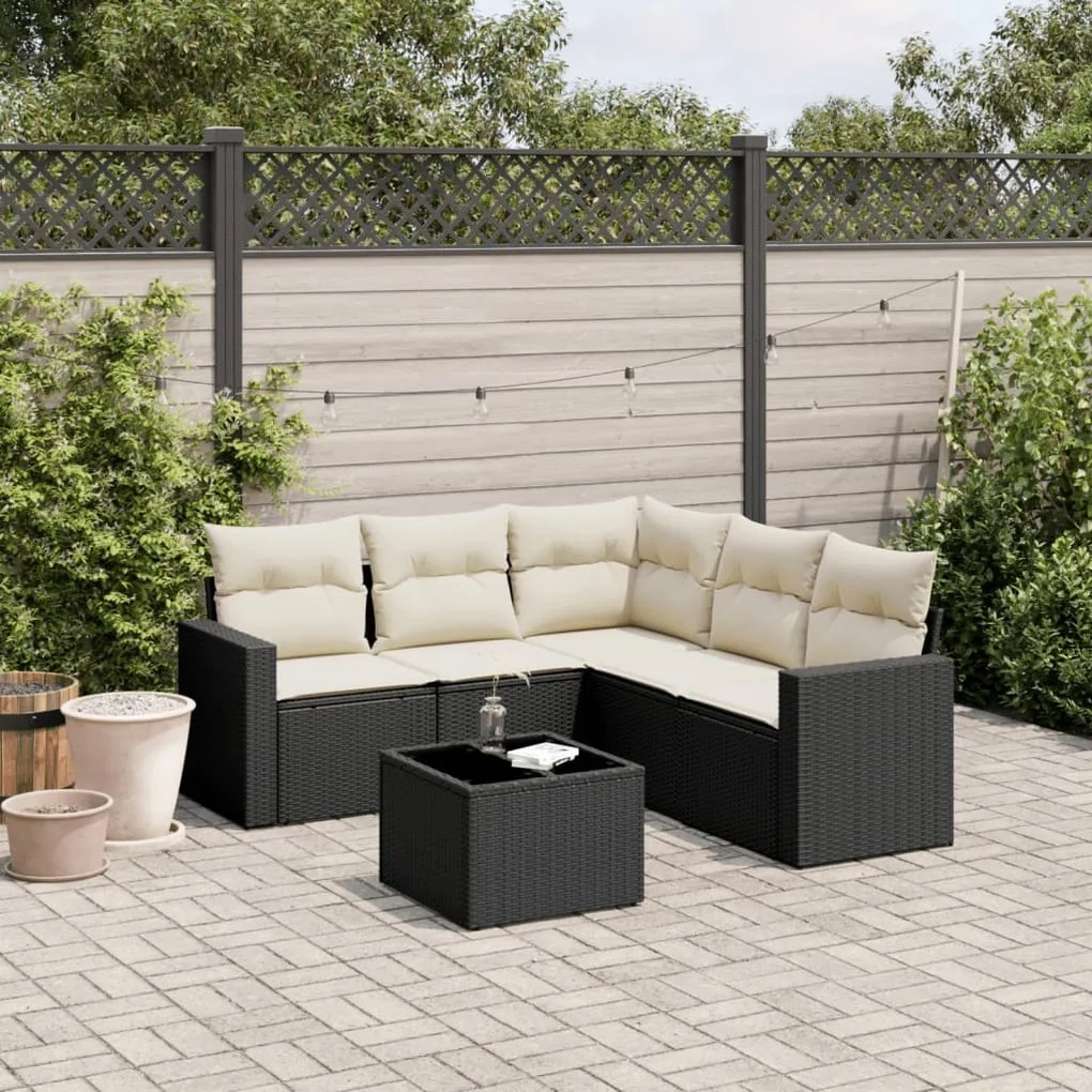 vidaXL Set mobilier de grădină cu perne, 6 piese, negru, poliratan