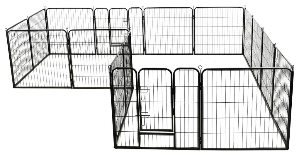 Tarc pentru caini, 16 panouri, otel, 80 x 80 cm, negru 80 x 80 cm, 16 panouri