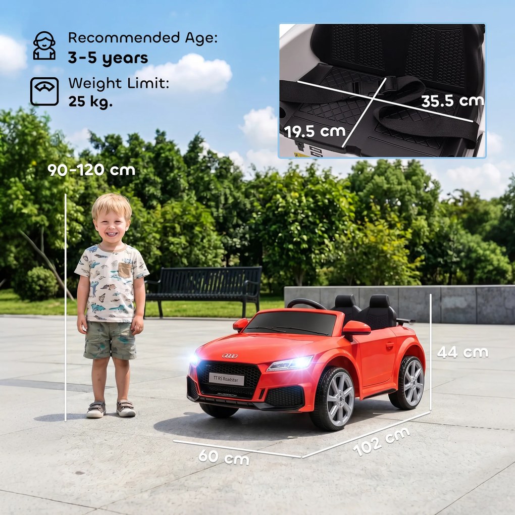 HOMCOM Mașină Electrică AUDI TT pentru Copii, Mașină Electrică cu Telecomandă, USB, Uși cu Deschidere și Faruri LED, 102x60x44 cm, Roșu