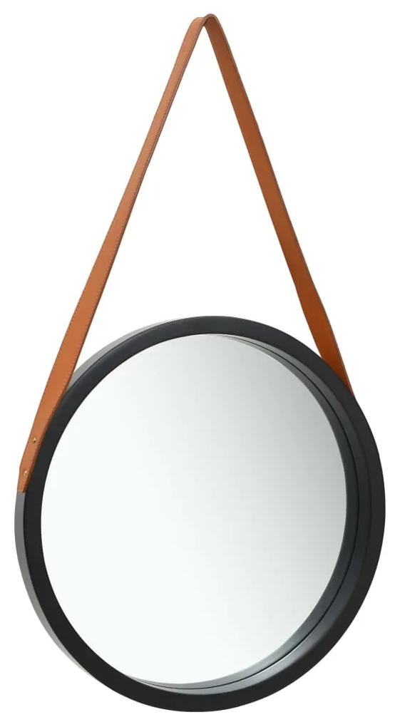 vidaXL Oglindă de perete cu o curea, 50 cm, negru