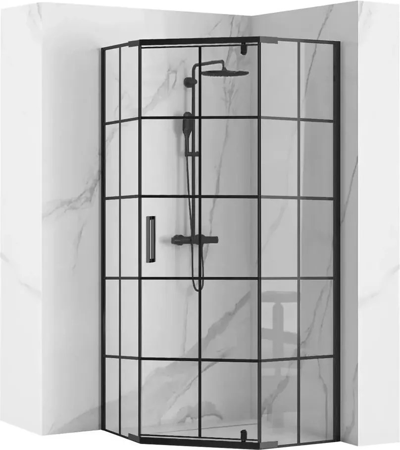 Cabina de dus pentagonala Rea Hex cu usa pivotanta 90x90 negru mat