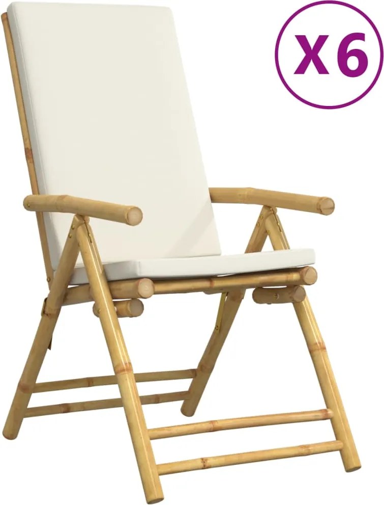 vidaXL Scaune pliabile/rabatabile, 6 buc., cu perne alb crem, bambus