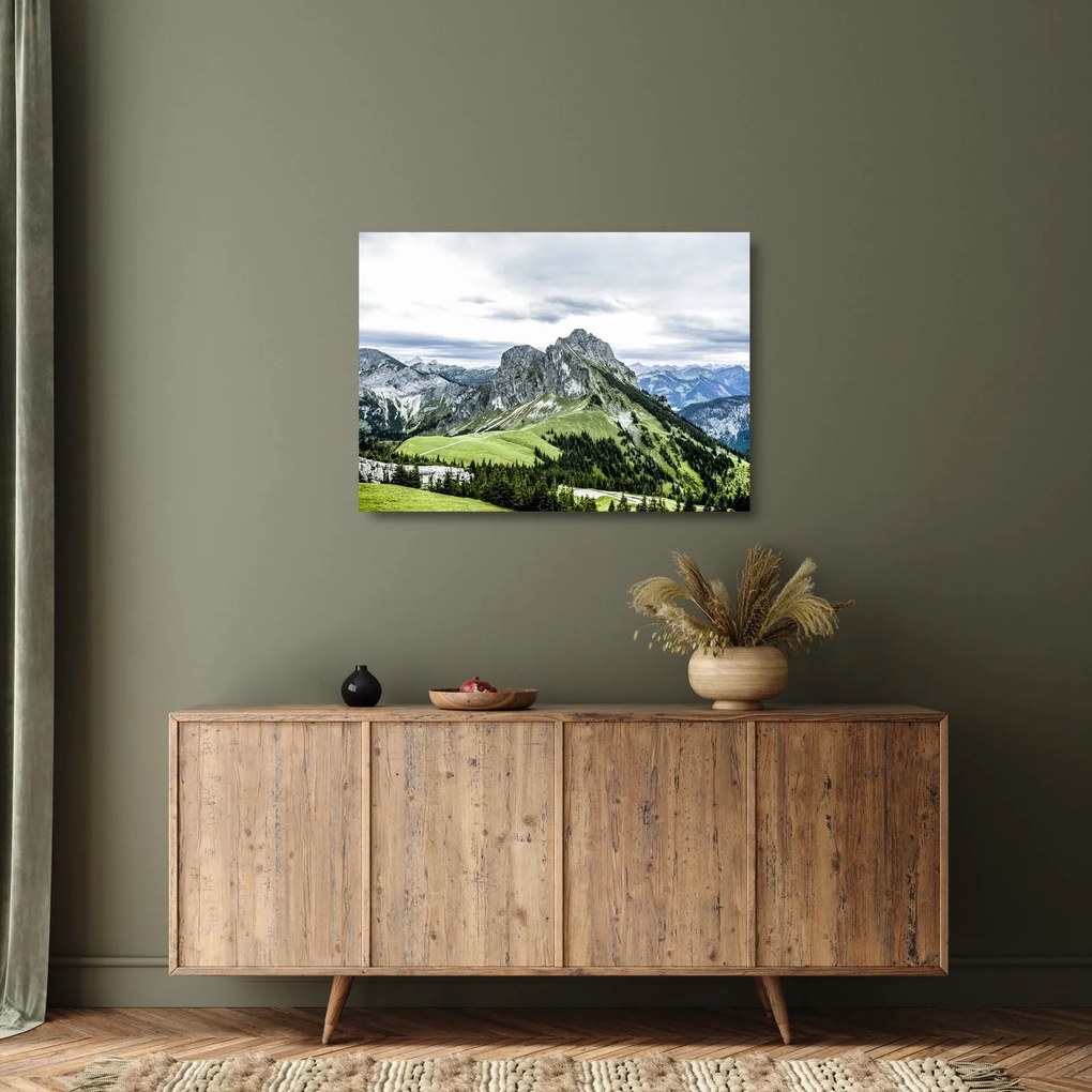 Tablou pe sticlă - Crestele munților (70x50 cm)