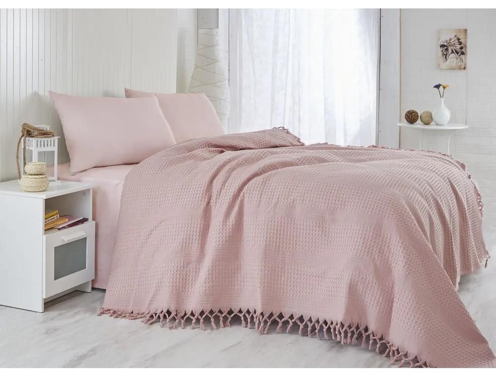 Cuvertură roz din bumbac pentru pat dublu 220x240 cm Pique – Mijolnir