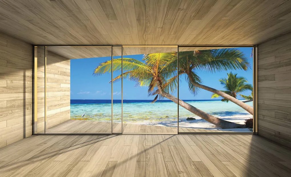 Fototapet - Privire spre ocean și palmieri (152,5x104 cm)