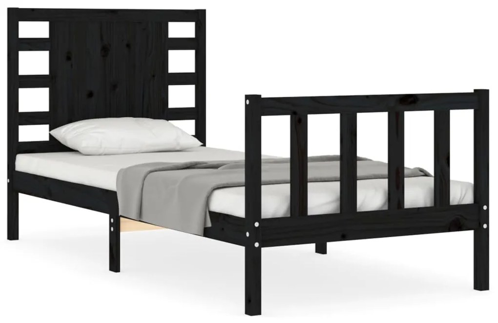 3192780 vidaXL Cadru de pat cu tăblie Small Single, negru, lemn masiv