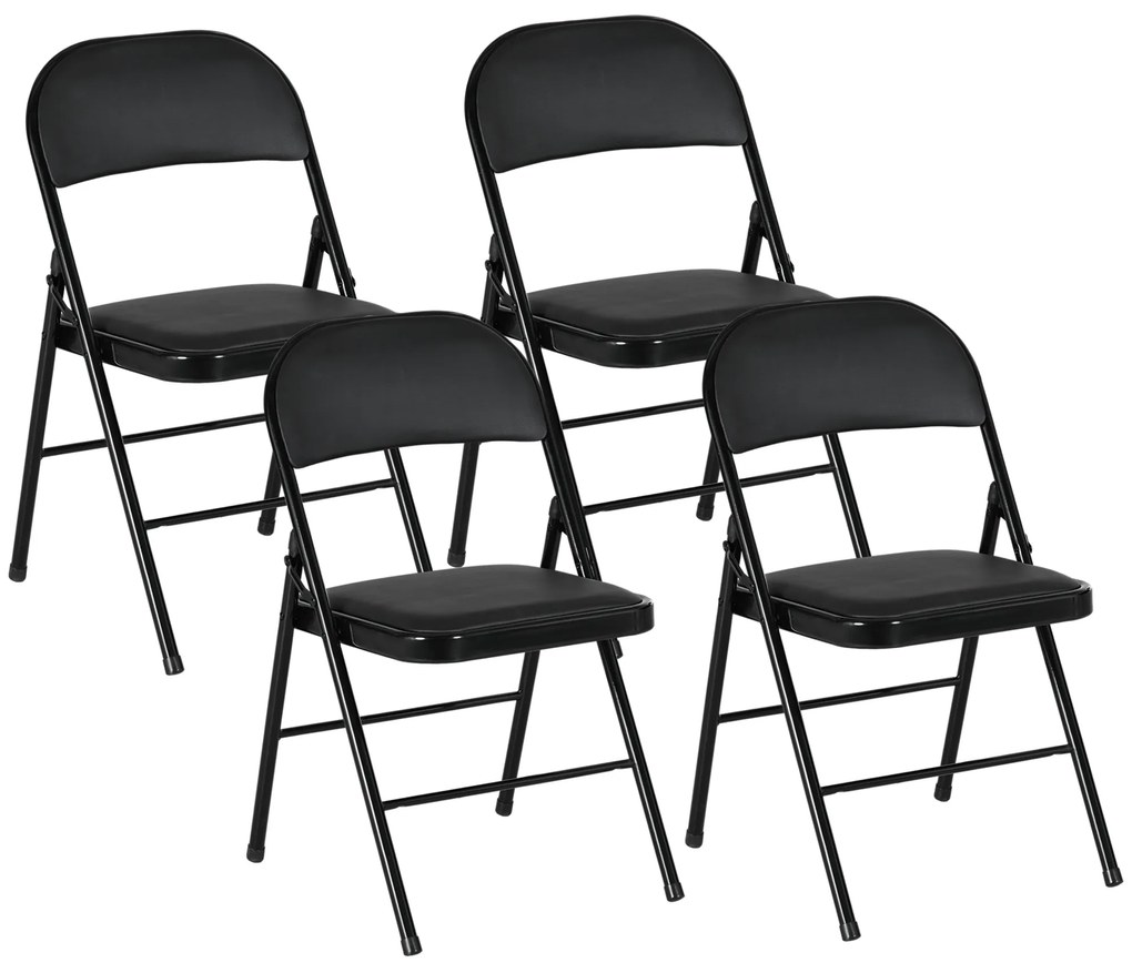 HOMCOM Set 4 scaune pliante, scaune de birou portabile, picioare din oțel, scaun pliant pentru birou, recepție, sală de așteptare, piele artificială, negru | Aosom Romania