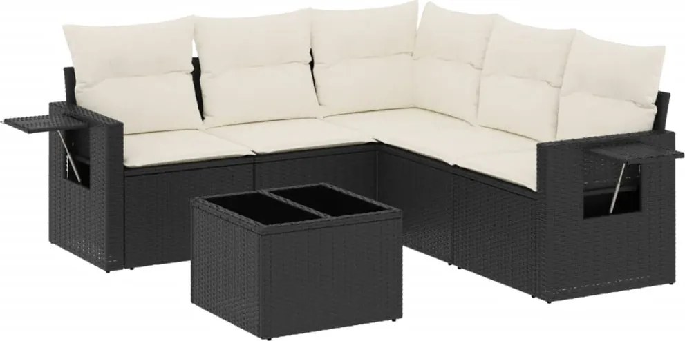 vidaXL Set mobilier de grădină cu perne, 6 piese, negru, poliratan