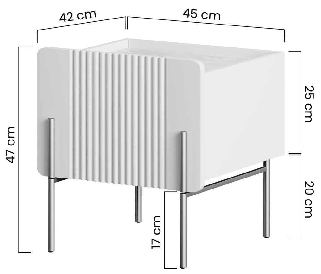 Noptieră Malmi 45 cm cu sertar - cașmir / alb crem / picioare auriu