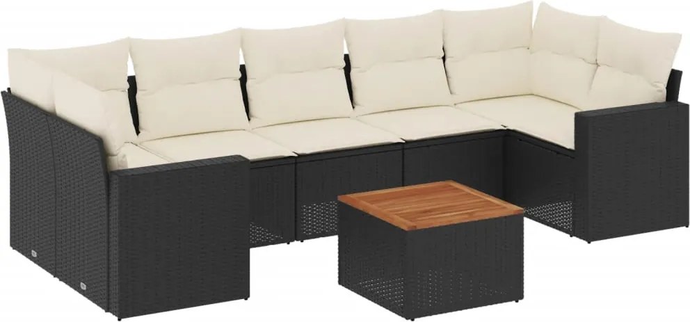 vidaXL Set mobilier de grădină cu perne, 8 piese, negru, poliratan
