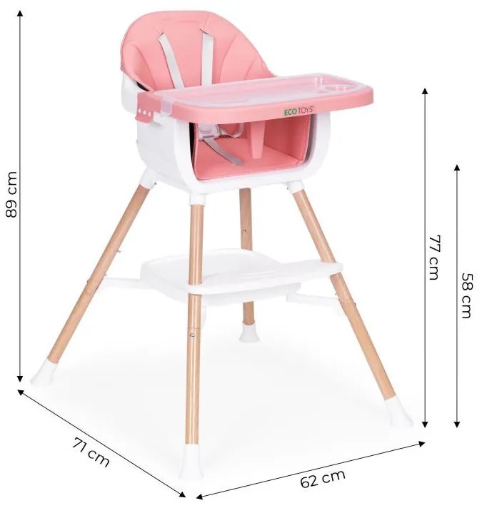 Scaun înalt pentru copii 2 în 1 roz