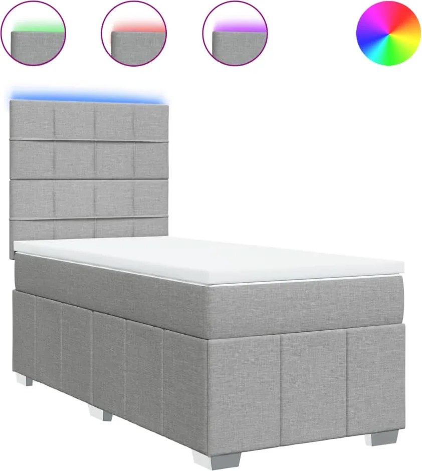 vidaXL Pat box spring cu saltea, gri deschis, 90x200 cm, textil