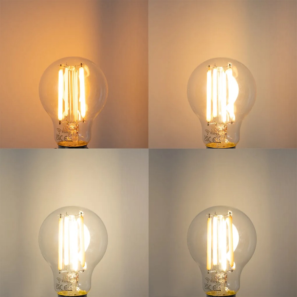 Set de 5 becuri LED inteligente E27, dimabile în Kelvin, A60, clare, 7W 806 lm 1800-3000K