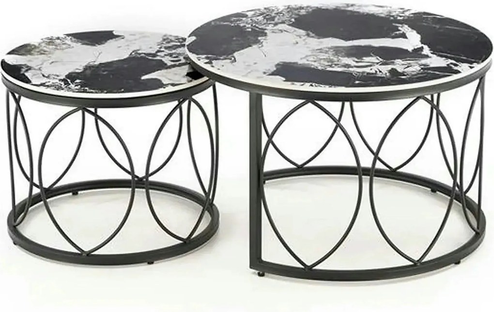 Set 2 masute ALEXANDRA, negru, ceramica/metal, 70x47/50x41 cm