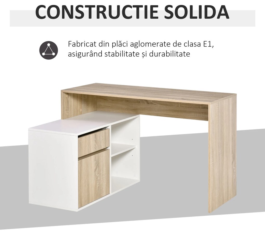 Birou unghiular din lemn cu un sertar, un dulapior si doua rafturi deschise, din PAL 120x92x75.5cm HOMCOM | Aosom Romania