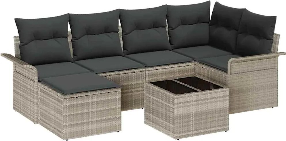 vidaXL Set de canapele pentru grădină 7 pcs Gri deschis poliratan