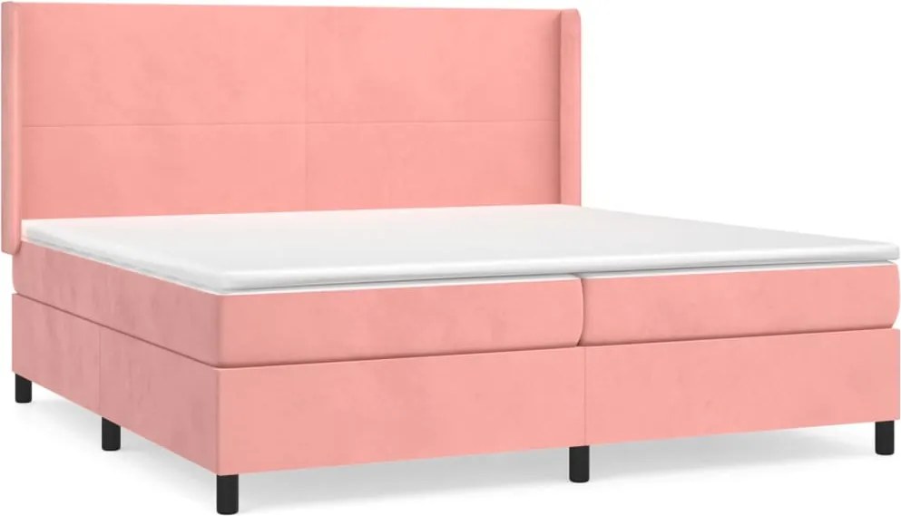 vidaXL Pat box spring cu saltea, roz, 200x200 cm, catifea