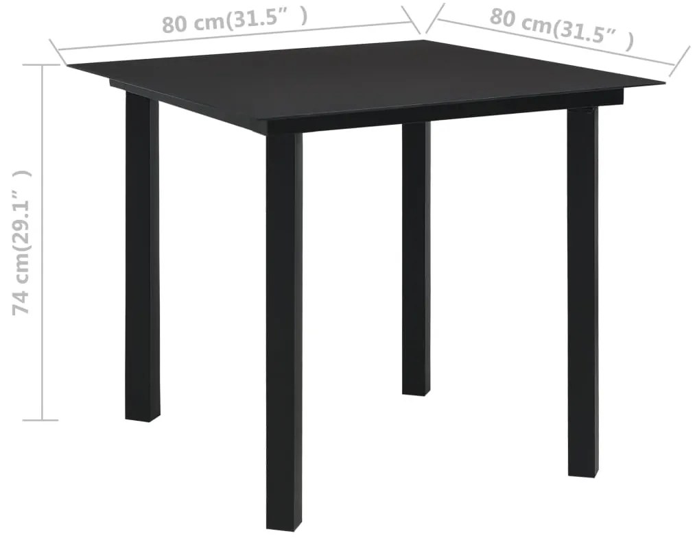 Set mobilier de exterior, 3 piese, poliratan si sticla Negru, Lungime masa 80 cm, 3