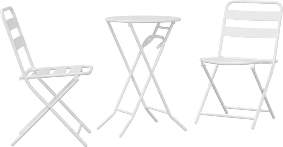 vidaXL Set Bistro de Grădină 3 pcs Alb Oțel