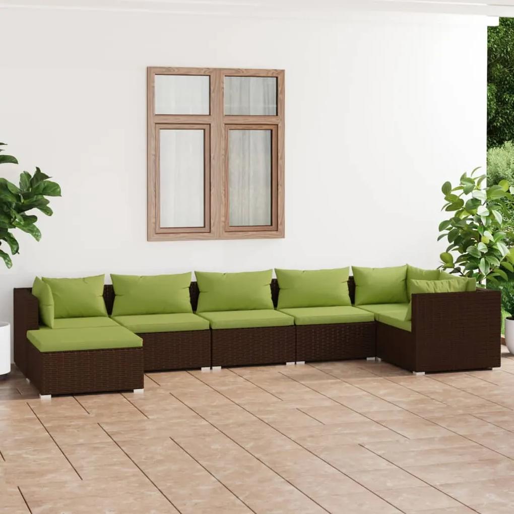 3101828 vidaXL Set mobilier de grădină cu perne, 7 piese, maro, poliratan