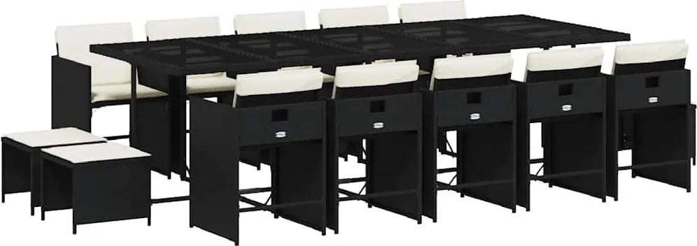 vidaXL Set mobilier de grădină cu perne, 15 piese, negru, poliratan