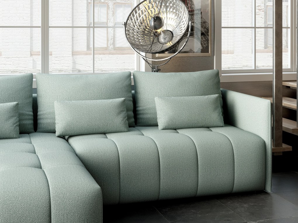 Colțar extensibil dumonde cu ladă de depozitare si sezut confortabil din spuma high-density, Malta Enjoy Mint 235x185 cm