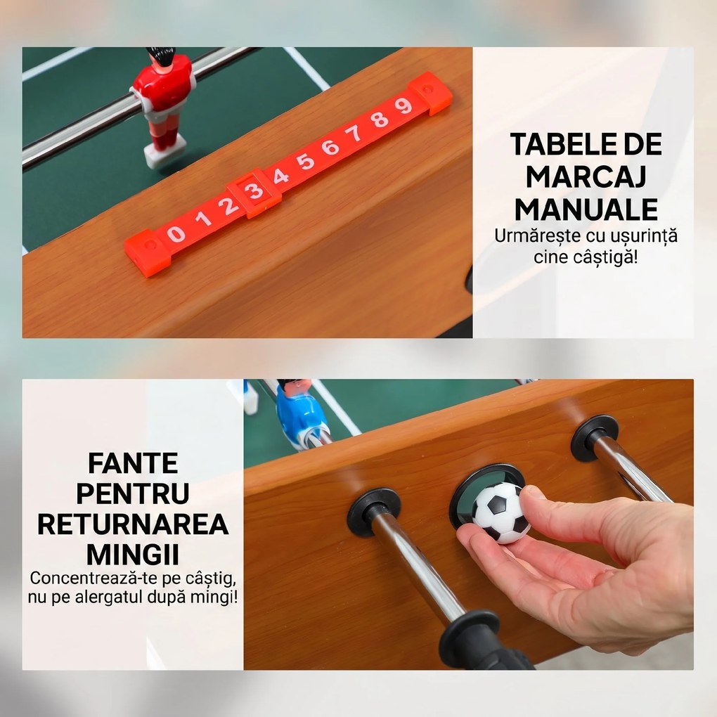 SPORTNOW Masă de fotbal pliabilă cu mânere antiderapante, 2 mingi și scor manual, maro | Aosom Romania