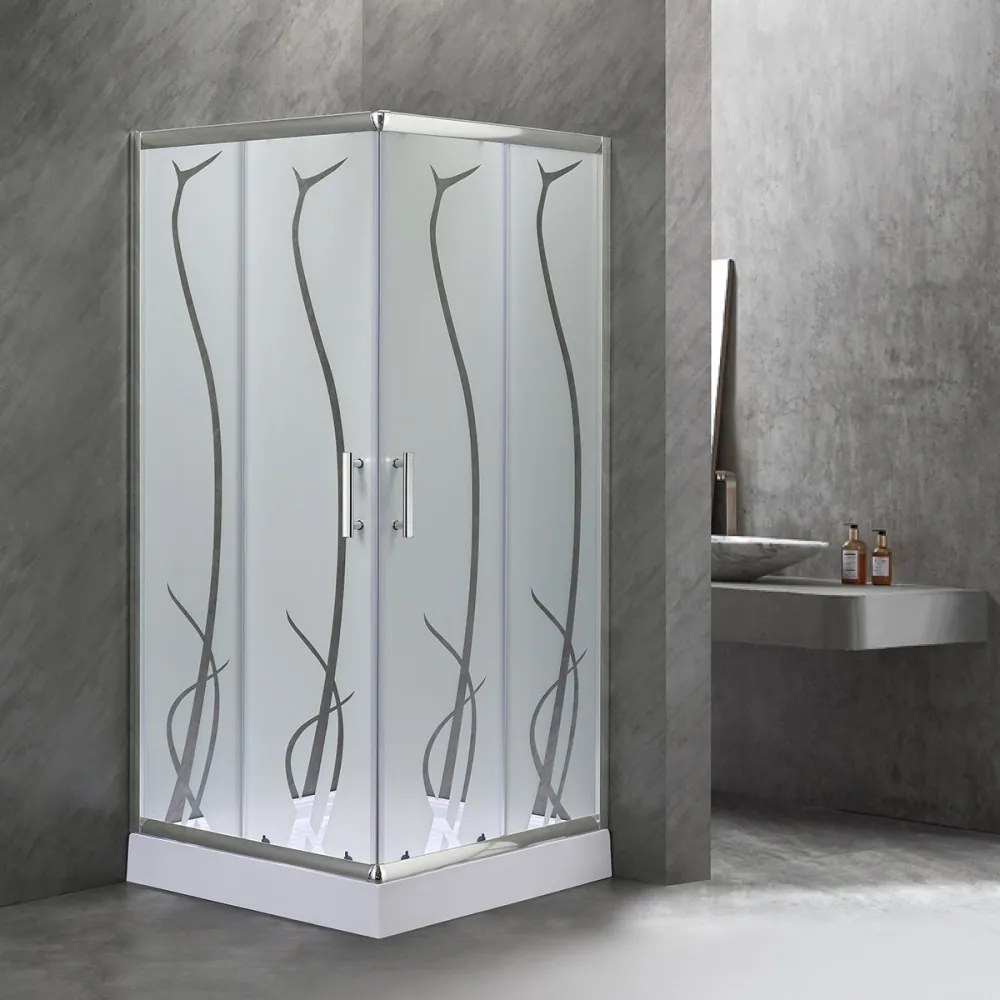 Cabină de duș pătrată Spirit BAMBOO 90x90, cu cădiță de duș acrilică armată