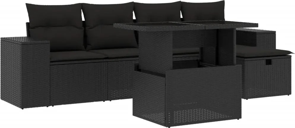 vidaXL Set mobilier de grădină cu perne, 6 piese, negru, poliratan