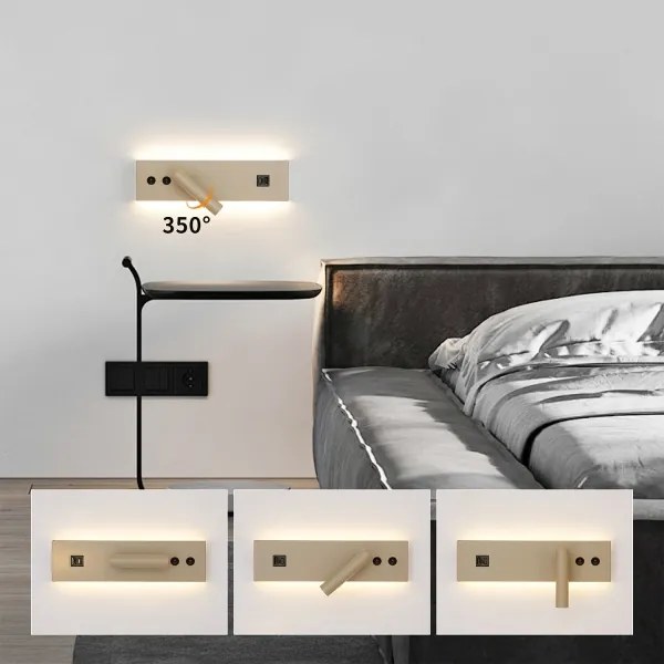 Brilagi-LED Aplică spot de perete cu port USB NOCTIS LED/3W/230V+LED/9W bej