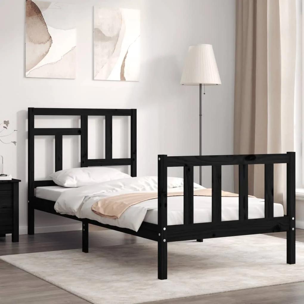 3193110 vidaXL Cadru de pat cu tăblie single, negru, lemn masiv