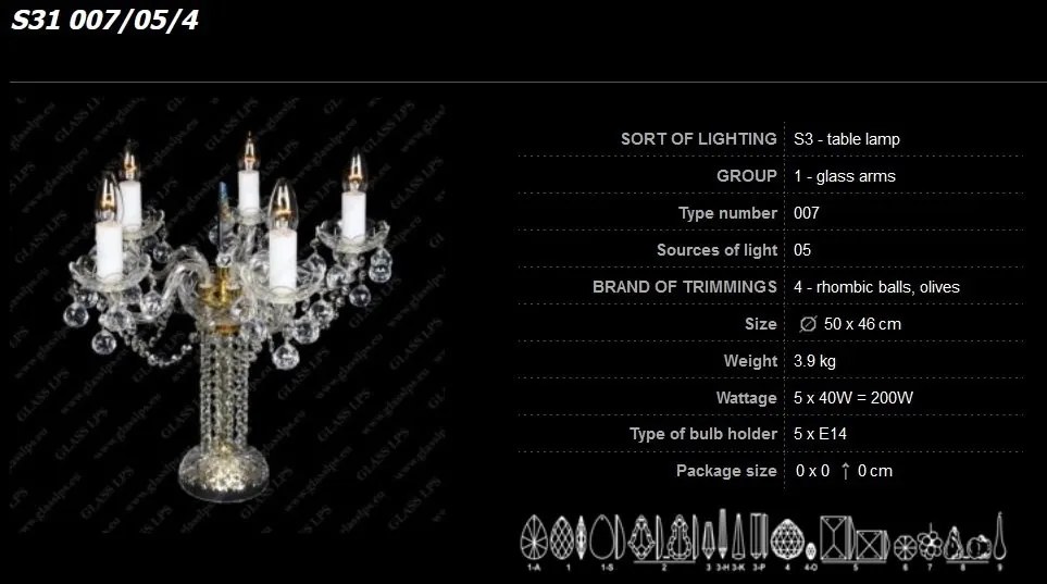 Veioza, lampa de masa 5 brate cristal Bohemia S31 007/05/4