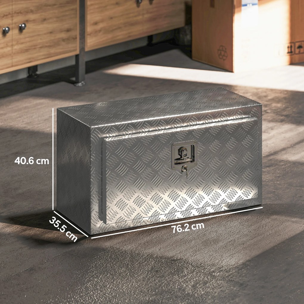 HOMCOM Cutie de Unelte din Aluminiu cu Încuietoare și 2 Chei, Cutie de Depozitare 96L, Rezistentă și Impermeabilă, pentru Pick-Up, Camper, Remorci, 76,2x35,5x40,6cm, Argintiu | Aosom Romania