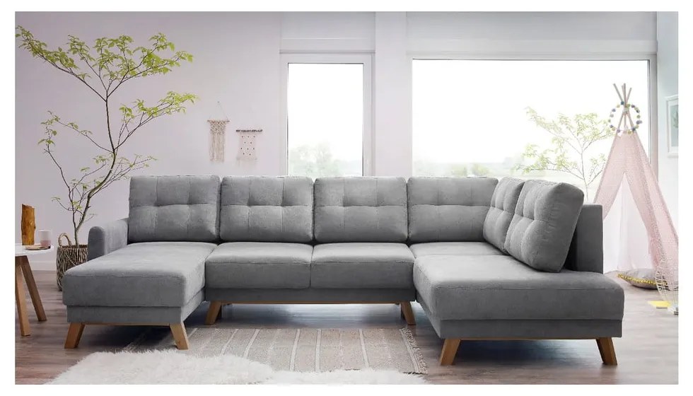 Colțar extensibil cu șezlong pe partea dreaptă Bobochic Paris Balio, gri