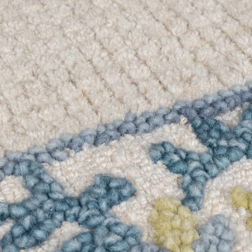 Covor albastru-fildeș țesut manual din amestesc de lână 120x170 cm Myla Floral Frame – Flair Rugs