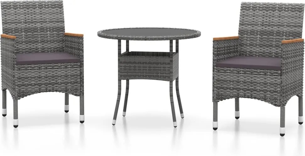 vidaXL Set mobilier de grădină, 3 piese, gri, poliratan