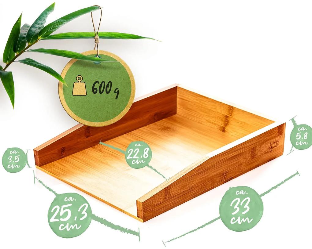 Tava pentru documente, tava de depozitare, design simplu, dimensiuni: 25,3 × 5,8 × 33 cm, bambus