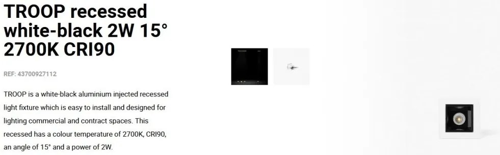 Mini Spot LED incastrabil TROOP recessed white-black 2W 15° 2700K CRI90