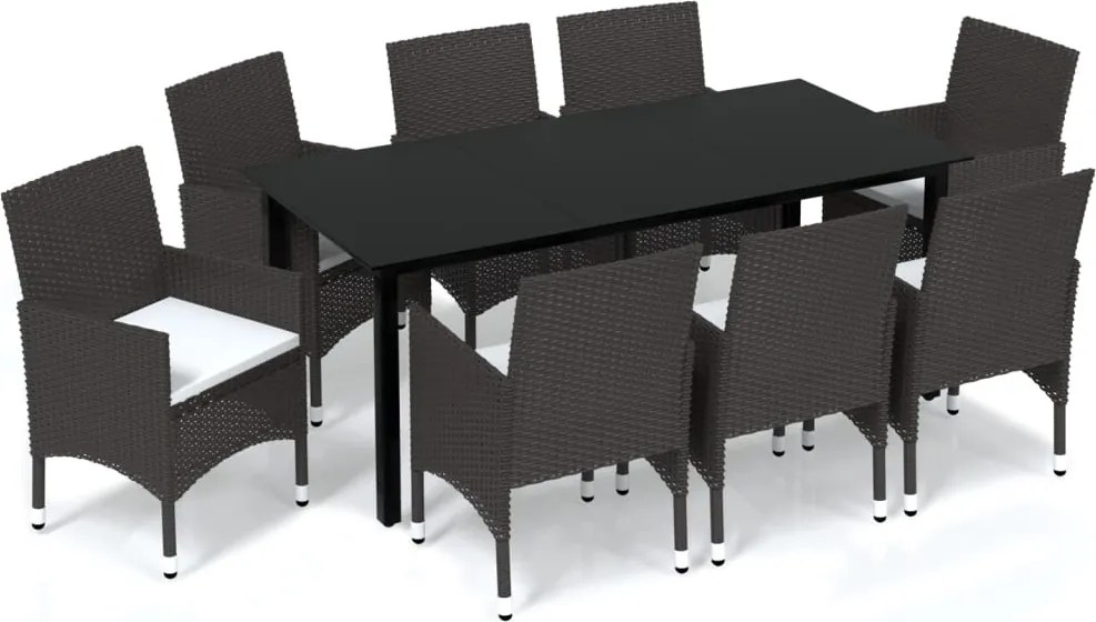 vidaXL Set mobilier de grădină cu perne, 9 piese, maro, poliratan
