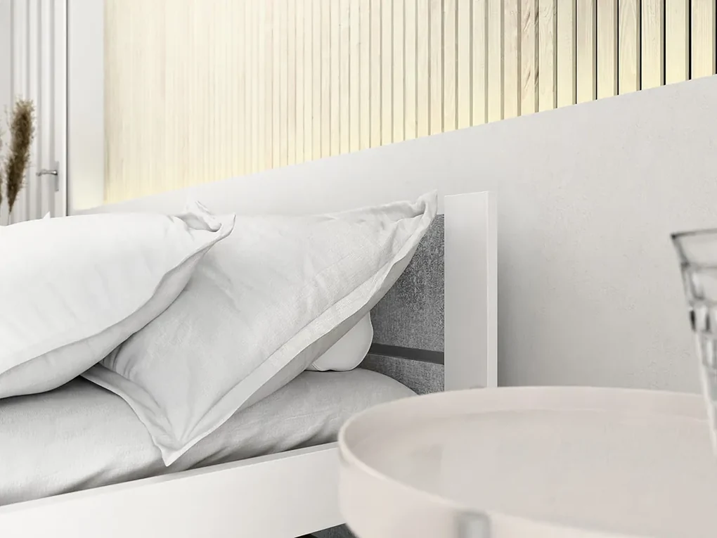 Pat IKAROS DOUBLE 90 x 200 cm, beton/alba Saltele: Cu saltele Somnia 18 cm, Somiera pat: Fara somiera