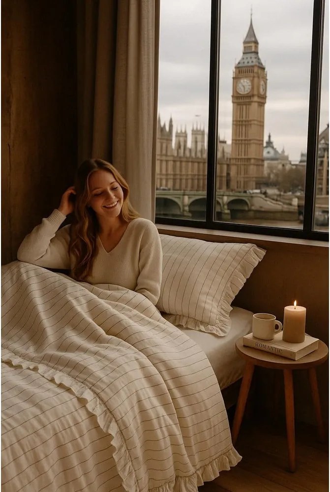 Lenjerie de pat bej din bumbac ranforcé pentru pat de o persoană 140x200 cm Amalia Striped – Mila Home Luxury