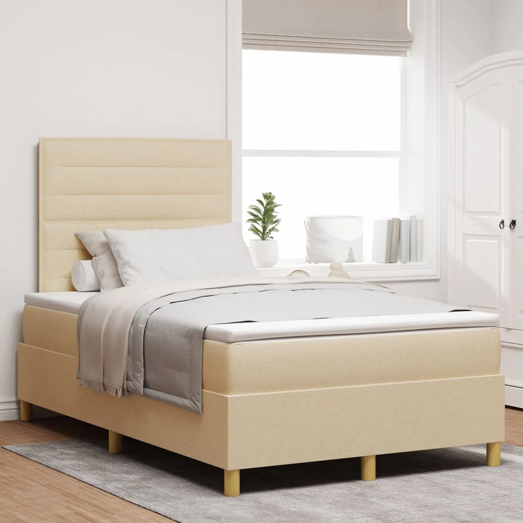 vidaXL Pat cu Suport și Saltea Crem 120x200 cm Țesătură