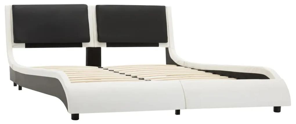 Cadru de pat cu LED, alb si negru, 140x200 cm, piele ecologica white and black, 140 x 200 cm