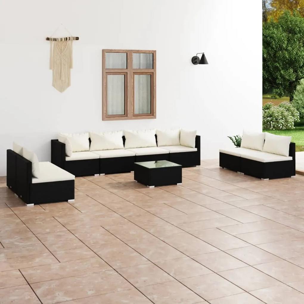 3102255 vidaXL Set mobilier de grădină cu perne, 9 piese, negru, poliratan