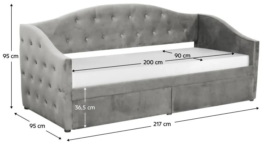 Pat de o persoană (divan) 90 cm Zonas (gri) (cu somieră) (cu sp. depozitare). 1116569