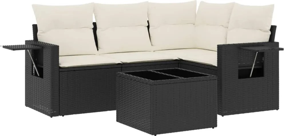 vidaXL Set mobilier de grădină cu perne, 5 piese, negru, poliratan