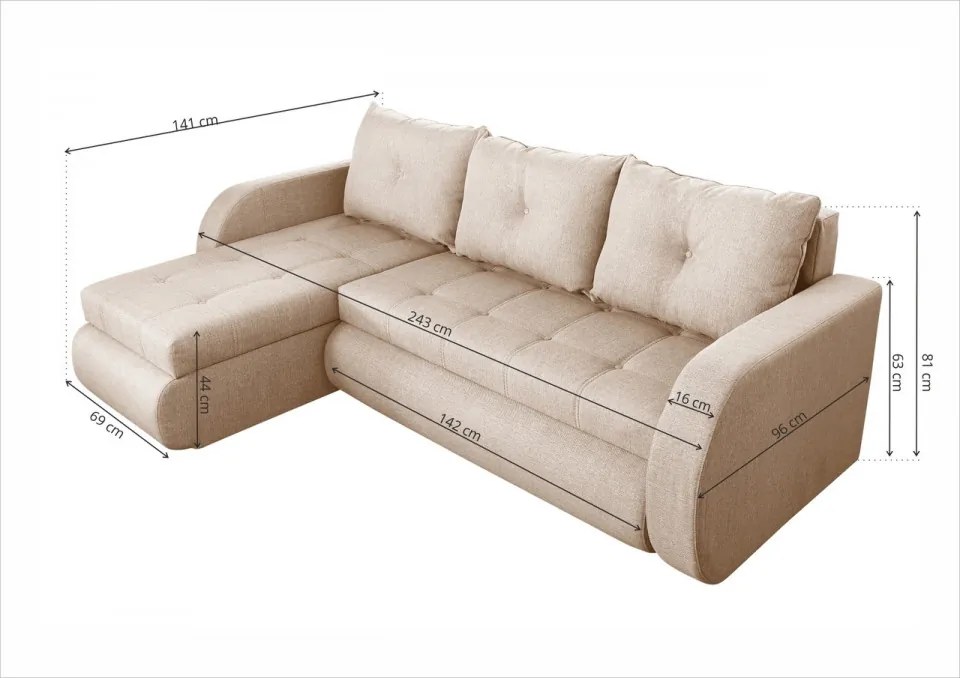 Coltar extensibil reversibil Genoa Lux Cream 243x141x81 cm cu lada de depozitare