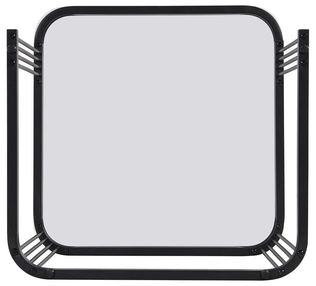 Set de 2 Măsuțe de Cafea Suprapozabile cu Blat din Marmură Lucioasă și Sticlă, Structură din Metal și Sertare, 60x60x42 cm + 50x50x34 cm, Negru
