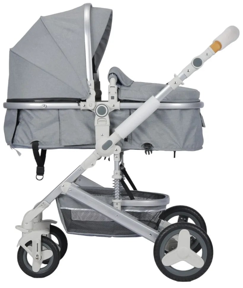 Carucior nou nascuti 3 in 1 NOVOKIDS™ 5300, Cu geanta bebe, Cadru Aluminiu, Amortizoare, Roti din cauciuc plin AVE, Landou, Scoica auto, Spatar