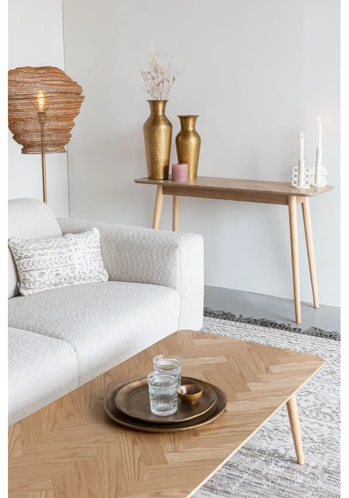 Masă consolă în culoare naturală cu blat cu aspect de lemn de stejar 40x120 cm Fabio – White Label